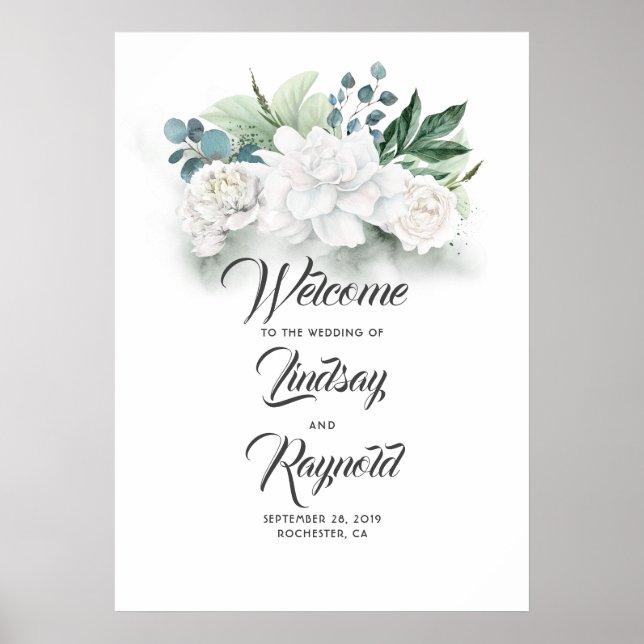 Poster Floral Greenery White Weding Sinal de Boas-vindas (Frente)