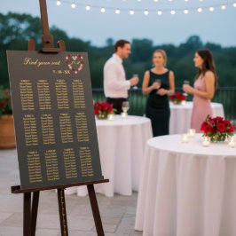 Póster Floral Grey Heart Wedding Seating Plan 12 Tables