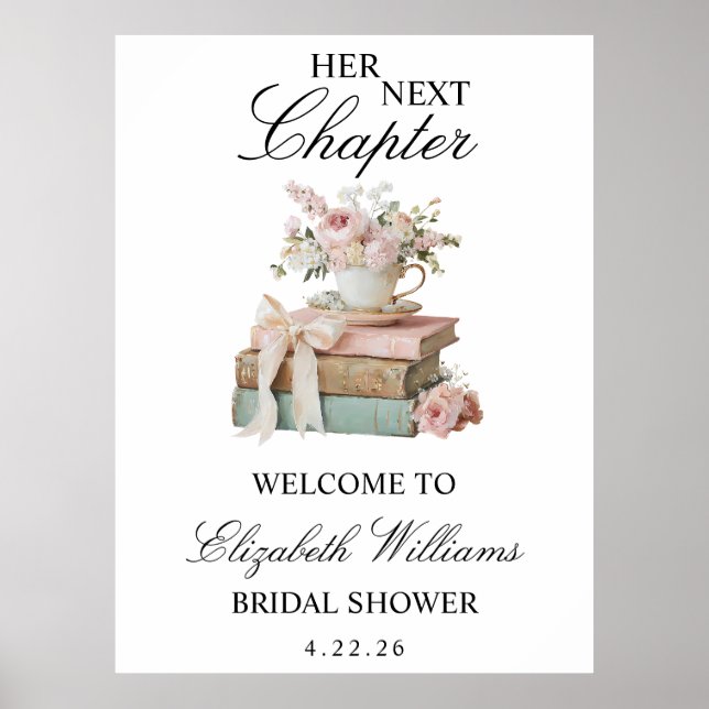Poster Floral Her Next Chapter Bridal Shower Welcome Sign (Frente)
