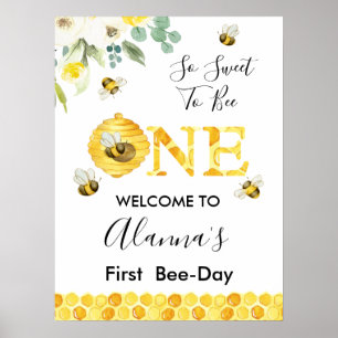 Poster Floral Honey Bee First Bee Day Birthday Bem-vindo