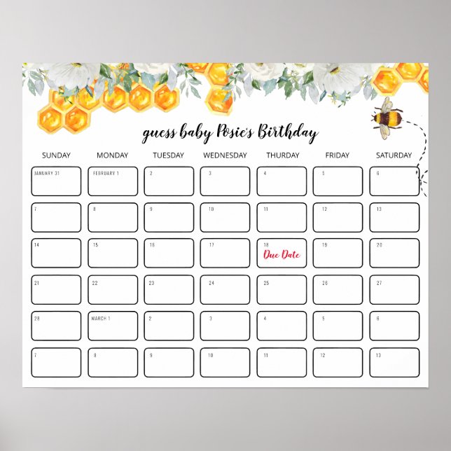 Poster Floral Honeycomb | Chute de Data de Nascimento do  (Frente)