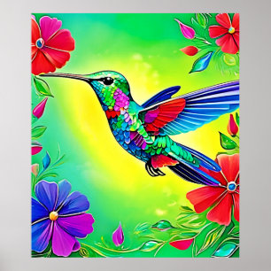 Poster Floral Hummingbird Art Design
