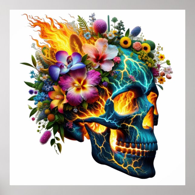 Poster Floral Inferno Skull (Frente)