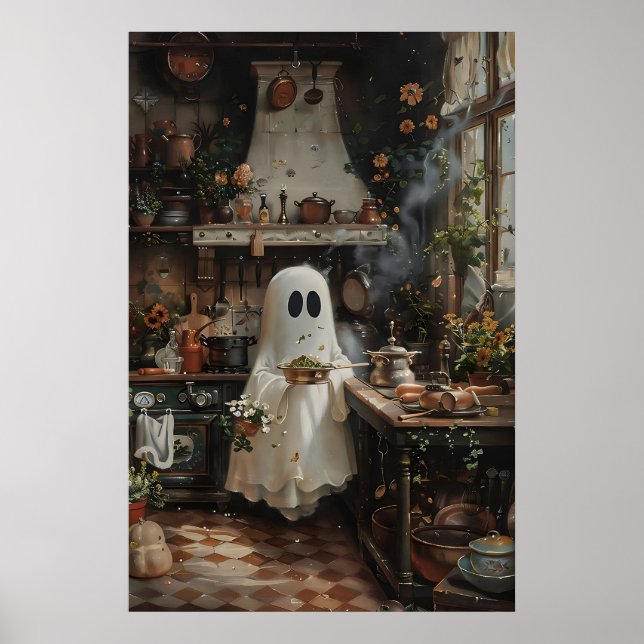 Poster Floral Kitchen Ghost Print, Dark Academia (Frente)