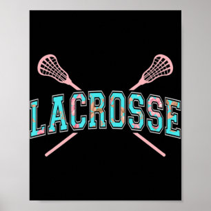 Poster Floral Lacrosse Crossed Sticks LAX Girly Teal PInk