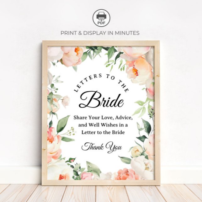 Poster Floral "Letters to the Bride" Bridal Shower sign (Criador carregado)