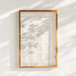Poster Floral Line Art French Blue Weding Seating Chart