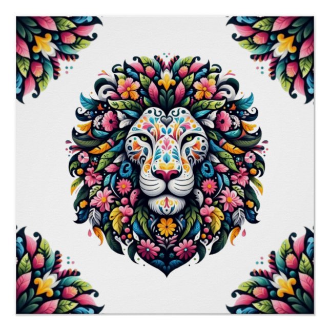 Póster Floral Lion Silhouette (Frente)