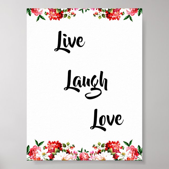 Poster Floral "Live, Laugh, Love" (Frente)