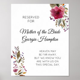 Poster Floral Mãe do Sinal de Casamento Memorial da Noiva