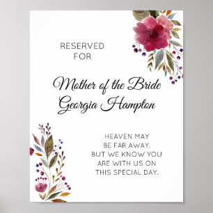 Poster Floral Mãe do Sinal de Casamento Memorial da Noiva