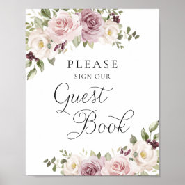 Poster Floral Mauve Blush Elegant Weding Guest Book