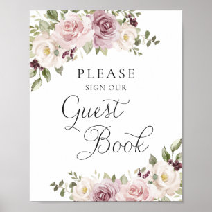 Poster Floral Mauve Blush Elegant Weding Guest Book