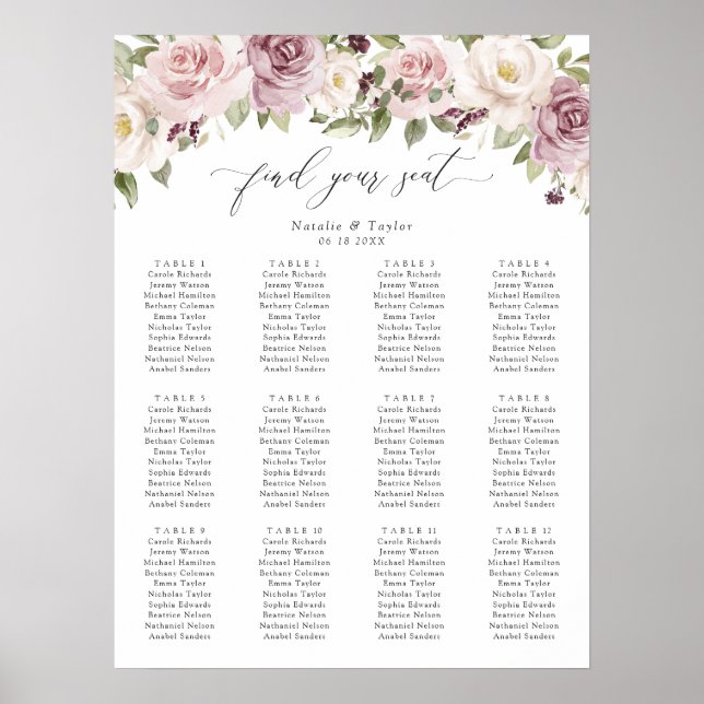 Poster Floral Mauve Blush Greenery Gráfico de Assentos de (Frente)