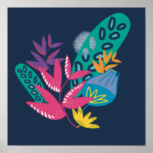 Poster floral moderno azul botânico simples