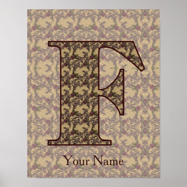 Poster Floral Monogram Initial F Personalized (Frente)