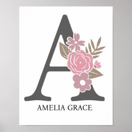 Poster Floral Monograma - Letra A Name Nursery Modern
