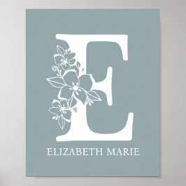 Poster Floral Monograma - Letra E Nome Nursery Modern