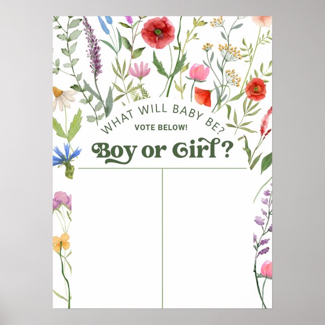 Poster Floral O Que Será O Bebê Sinal De Predição De Gêne (Frente)