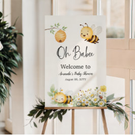 Poster Floral Oh Babee Honey Bee Baby Shower Welcome