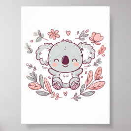 Poster Floral Pastel Koala Design, Soft Color Koala Art