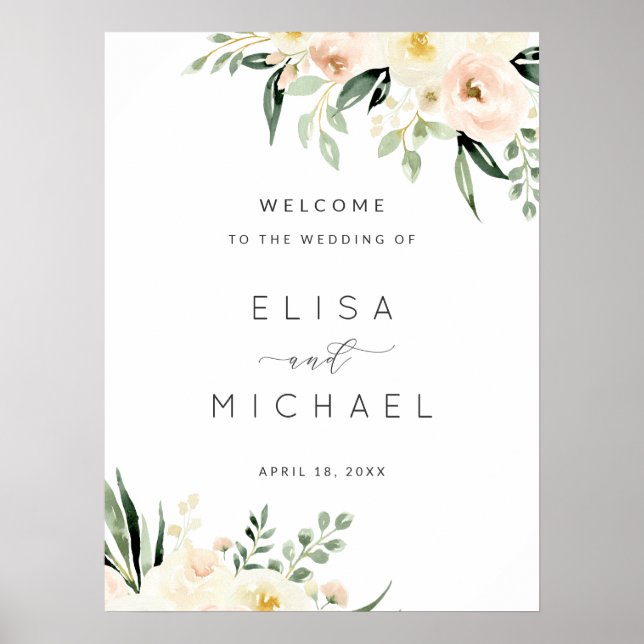 Poster Floral Peach Blush - Sinal de Casamento Moderno Mí (Frente)