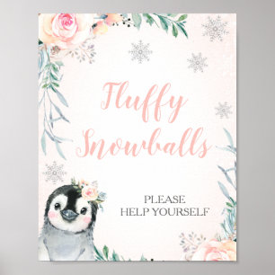 Poster Floral Penguin Winter Onederland Birthday Sinal