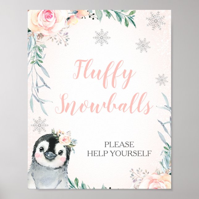 Poster Floral Penguin Winter Onederland Birthday Sinal (Frente)