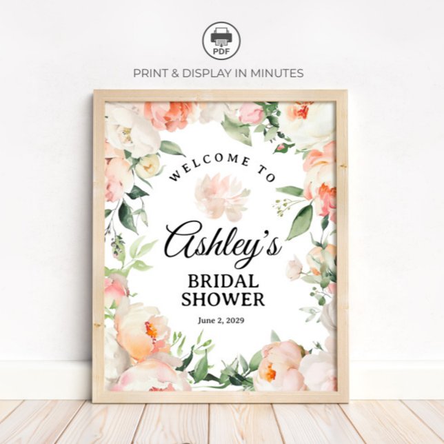 Poster Floral Peony Bridal Shower Welcome Sign (Criador carregado)