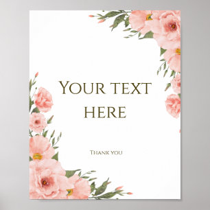Poster Floral Personalizável de Pêssego de Aquarel