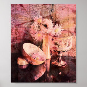 Póster Floral, Pink-Grunge