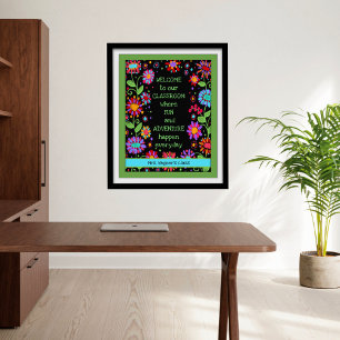 Poster Floral Preto de Boas-vindas da sala de aula Inspir
