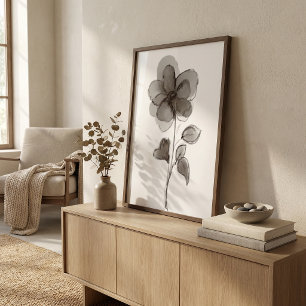 Poster Floral preto e branco elegante estético sofisticad
