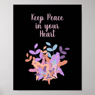Poster Floral Preto "Mantenha a Paz em seu Coraç