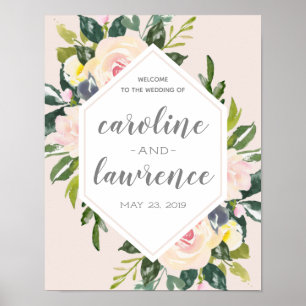 Póster Floral Primavera Bege   Placa de Boas-Vindas de Ca