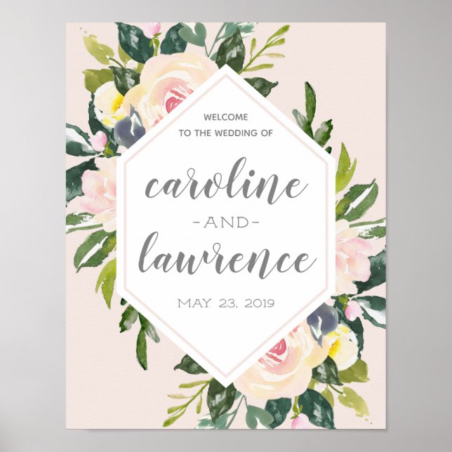Póster Floral Primavera Bege | Placa de Boas-Vindas de Ca (Frente)