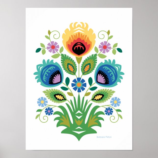 Poster Floral Primavera Wycinanki Polonês (Frente)