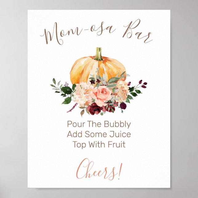 Poster Floral Pumpkin Sinal de Chá de fraldas Mãe-osa (Frente)