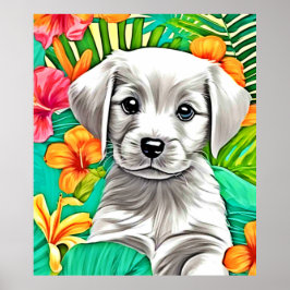 Poster Floral Puppy Art