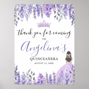 Poster Floral Purple Quinceanera Obrigado Sinal