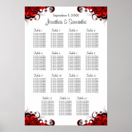 Póster Floral Red & White 15 Mesas de Casamento