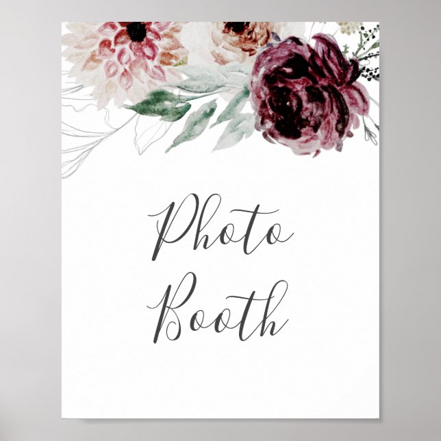 Poster Floral Romance Foto Booth Sinal (Frente)