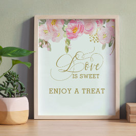 Poster Floral Rosa Dourado Caligrafia O Amor é Doce