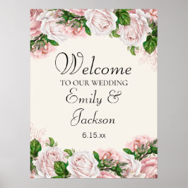 Poster Floral Rosa Espelho Elegante no Casamento de Creme