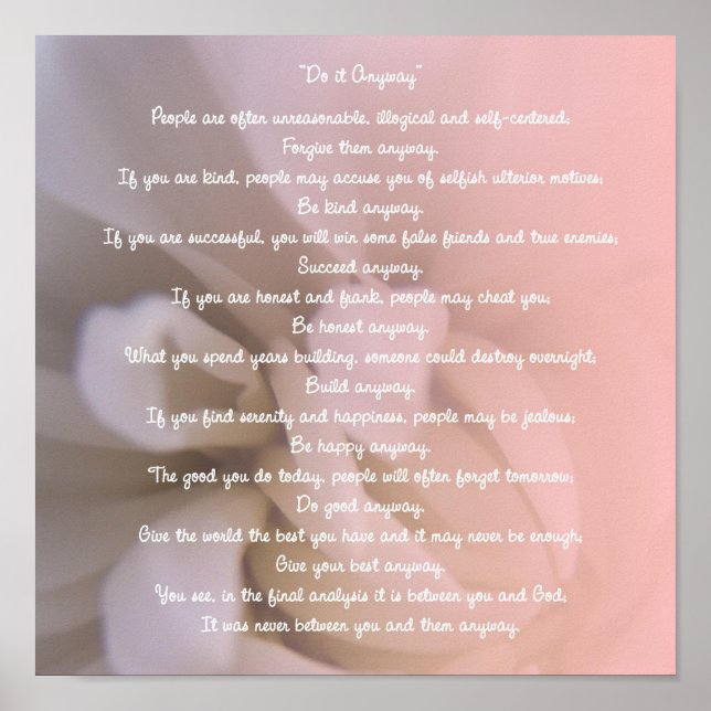 Póster Floral Rosa Faça De Qualquer Maneira (Frente)