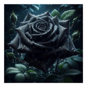 Póster Floral Rosa preto