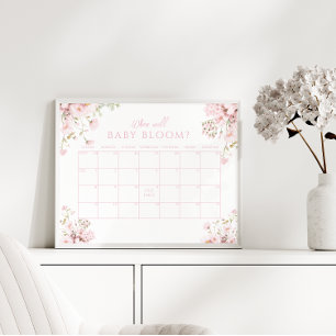 Poster Floral Rosa Quando Irá Bebê Bloquear Callendar