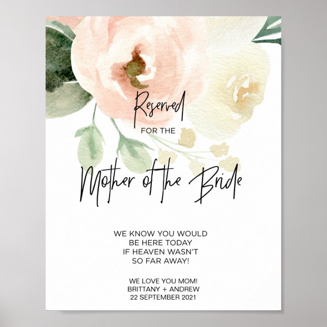 Poster Floral rosa Reservado para Mãe de Noiva (Frente)