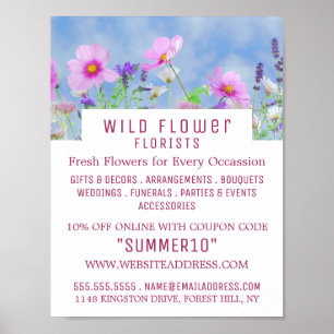Poster Floral Rosa Selvagem, Publicidade Florista