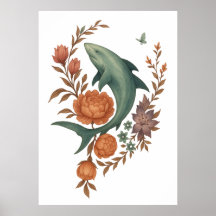 Floral Shark Harmony - Nature & Ocean Fusion Art